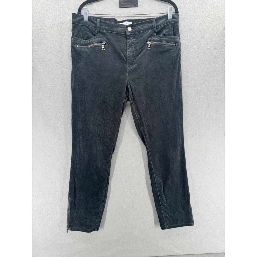 Loft Velvet Pants Womens Size 31/12 Gray Modern Skinny Ankle Zip Gothic Moto